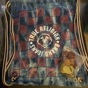 True Religion Denim Bag with Checkers & Backgammon